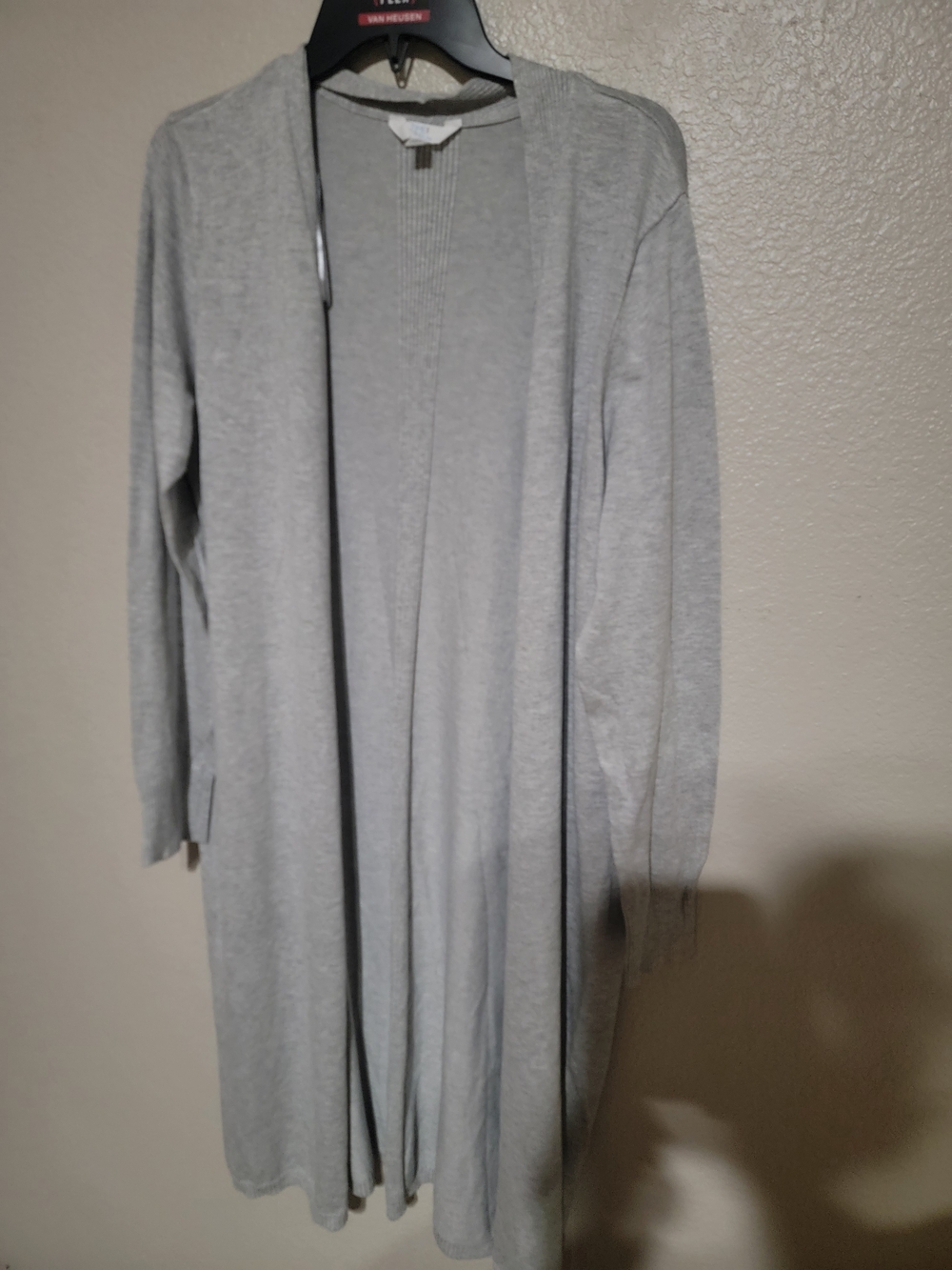 Light Gray Open-Front Long Cardigan